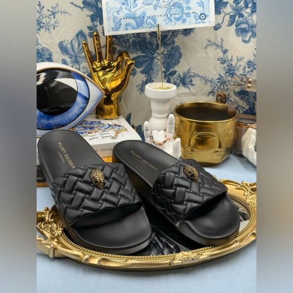 🆕 KURT GEIGER LONDON 🧿 NWOT Meena Eagle Slide, Quilted Black - Sz 38.5 US 8 - Picture 3 of 12